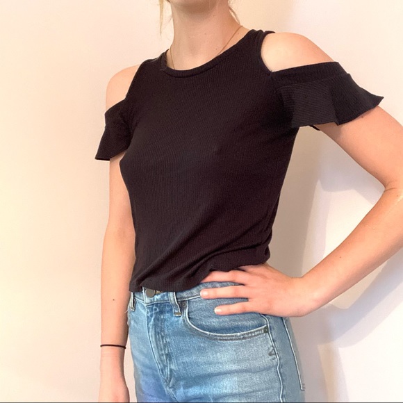 American Eagle Black Tee with Shoulders Cut Out - Picture 3 of 7